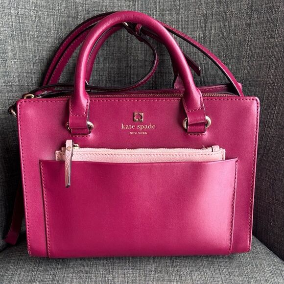 kate spade Handbags - Kate Spade leather handle bag Fuchsia Pink Satchel crossbody purse EUC feminine